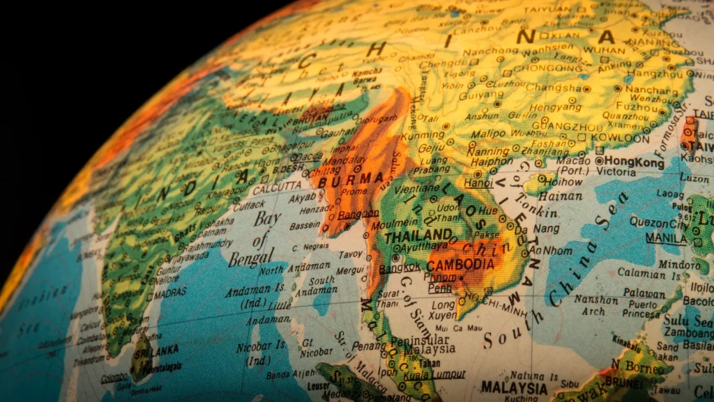 Picture of a globe focus on Asia